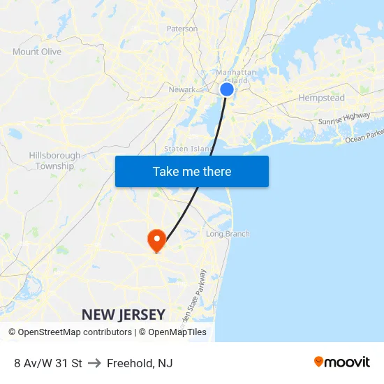 8 Av/W 31 St to Freehold, NJ map