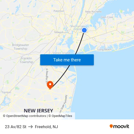 23 Av/82 St to Freehold, NJ map