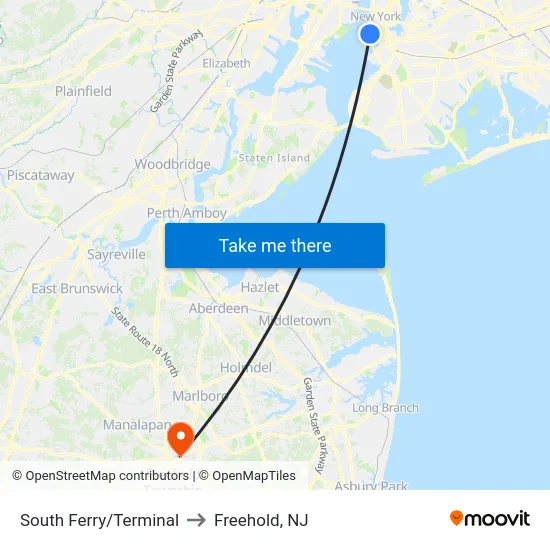 South Ferry/Terminal to Freehold, NJ map