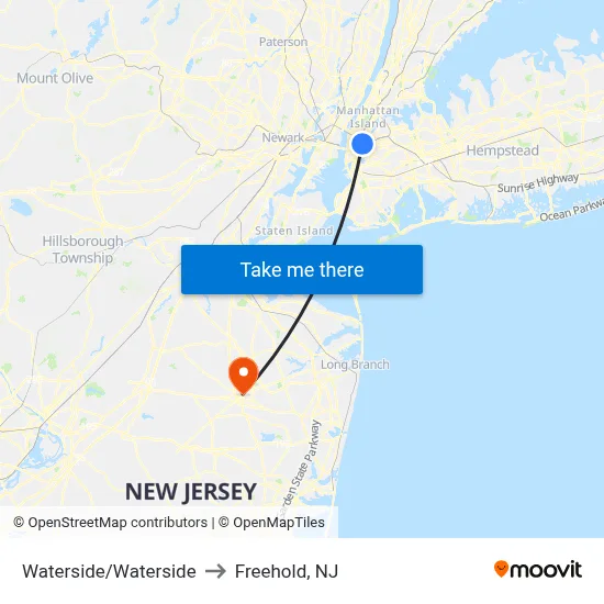 Waterside/Waterside to Freehold, NJ map
