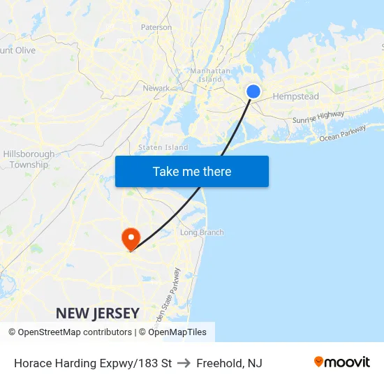 Horace Harding Expwy/183 St to Freehold, NJ map