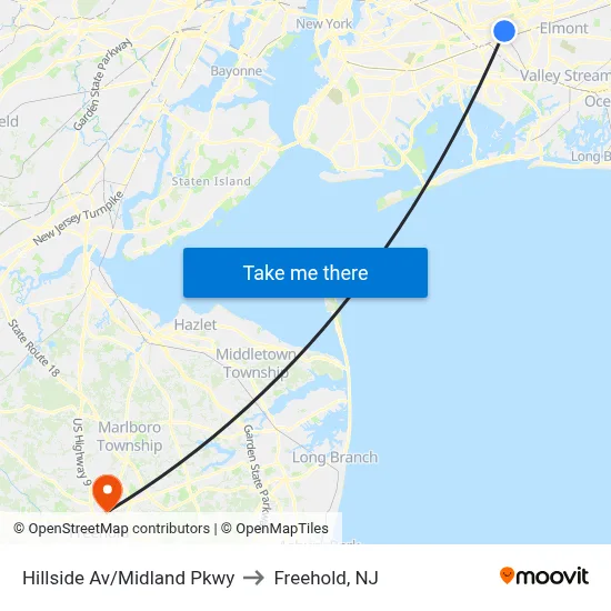 Hillside Av/Midland Pkwy to Freehold, NJ map