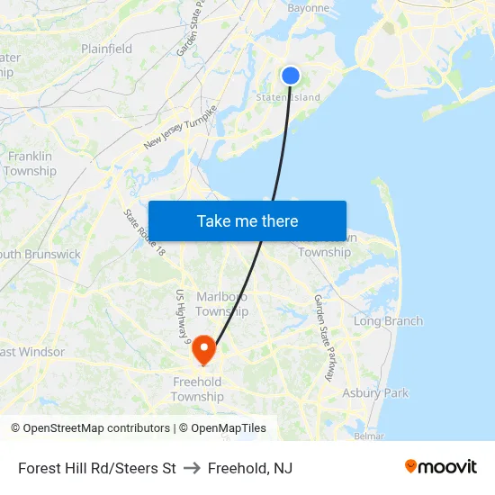 Forest Hill Rd/Steers  St to Freehold, NJ map