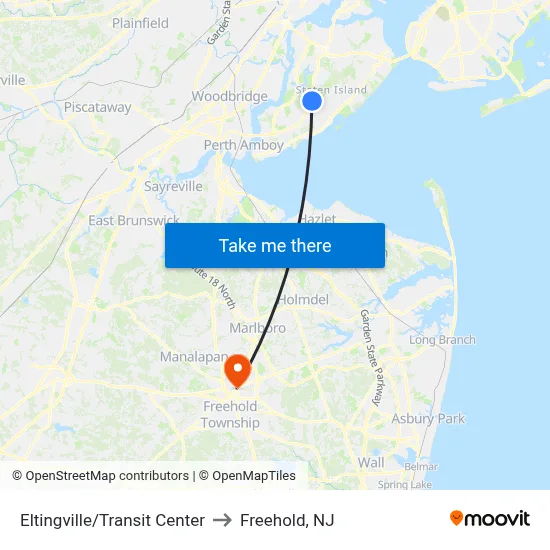 Eltingville/Transit Center to Freehold, NJ map