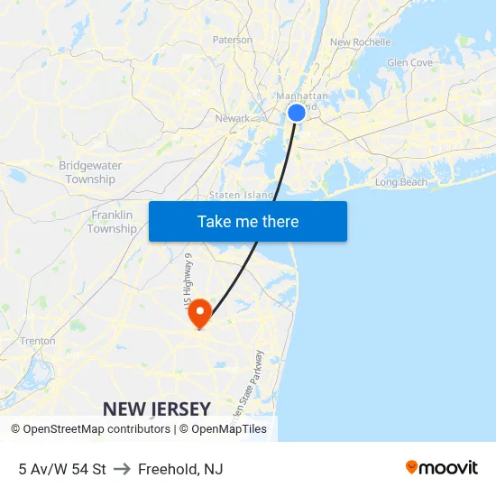 5 Av/W 54 St to Freehold, NJ map
