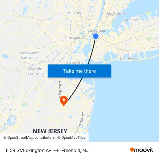 E 59 St/Lexington Av to Freehold, NJ map