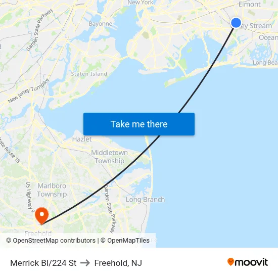 Merrick Bl/224 St to Freehold, NJ map