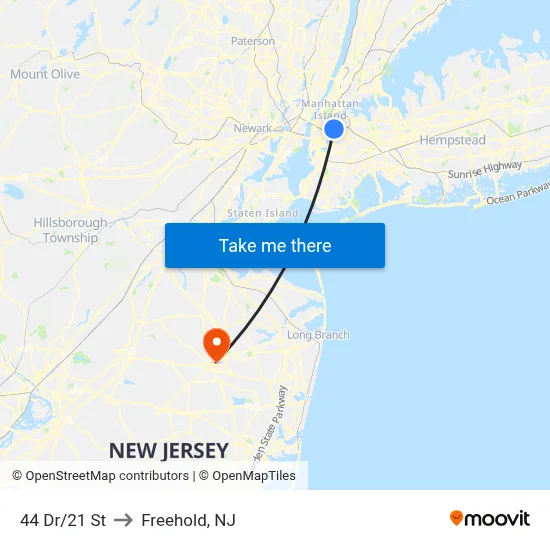 44 Dr/21 St to Freehold, NJ map