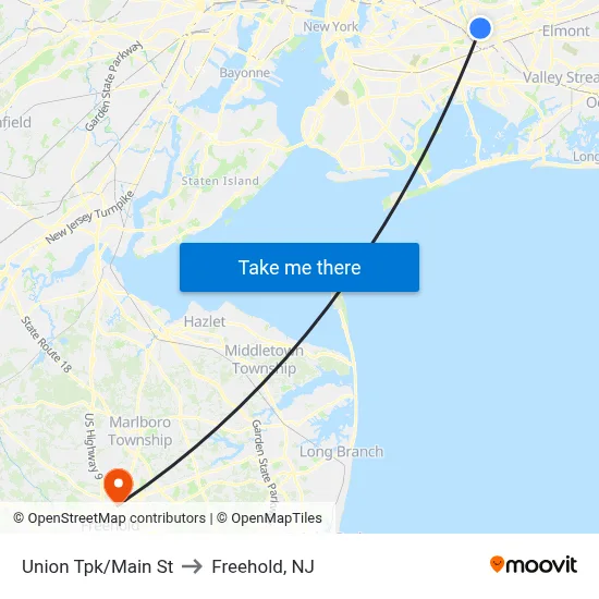 Union Tpk/Main St to Freehold, NJ map