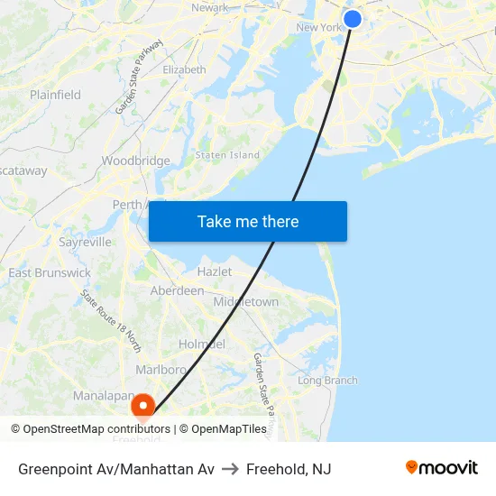 Greenpoint Av/Manhattan Av to Freehold, NJ map