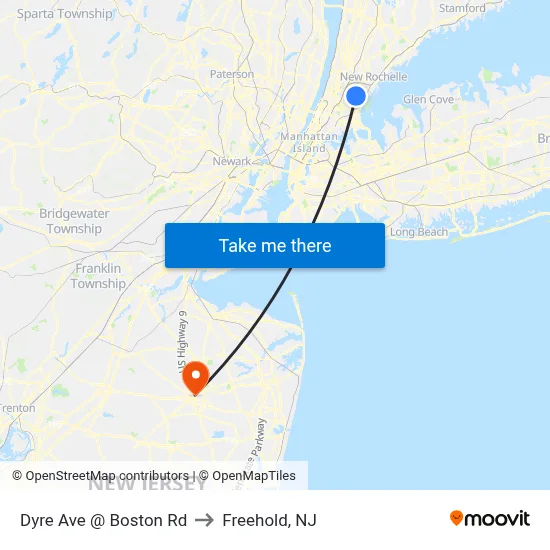 Dyre Ave @ Boston Rd to Freehold, NJ map
