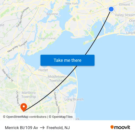Merrick Bl/109 Av to Freehold, NJ map