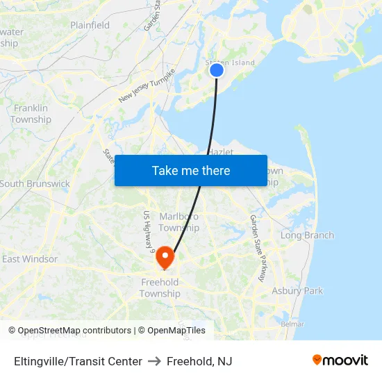 Eltingville/Transit Center to Freehold, NJ map