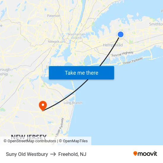 Suny Old Westbury to Freehold, NJ map