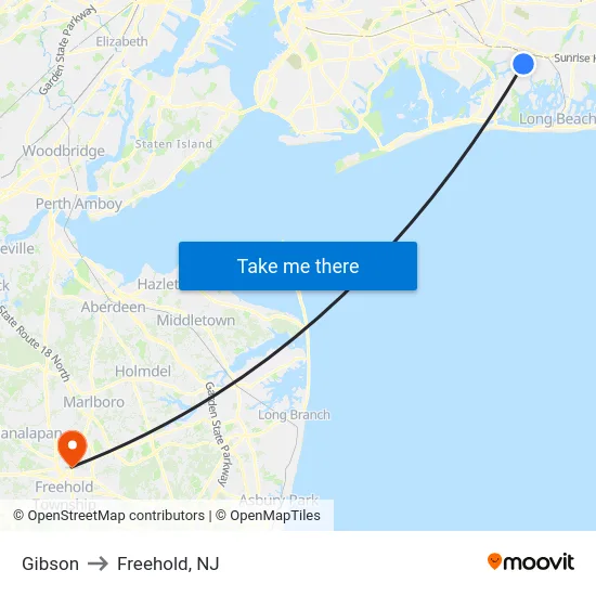 Gibson to Freehold, NJ map