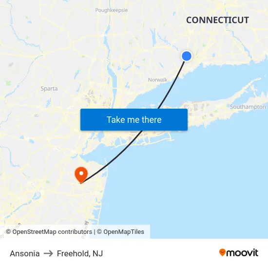 Ansonia to Freehold, NJ map