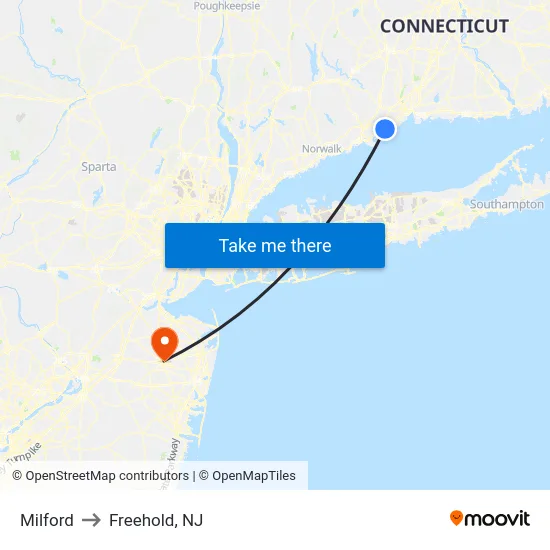 Milford to Freehold, NJ map