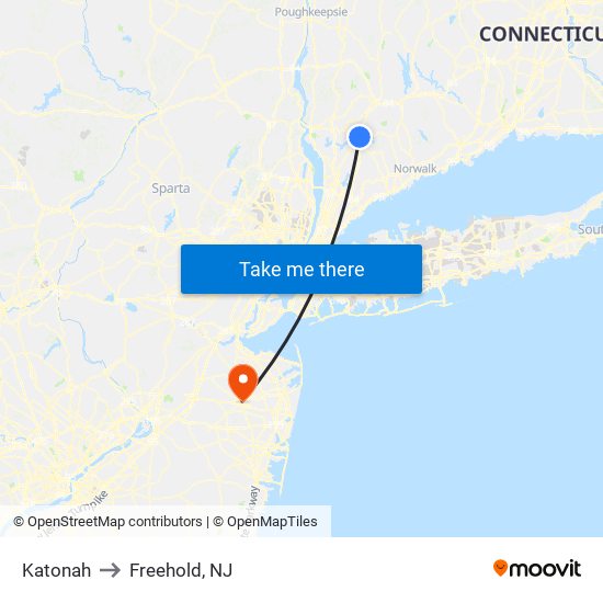 Katonah to Freehold, NJ map