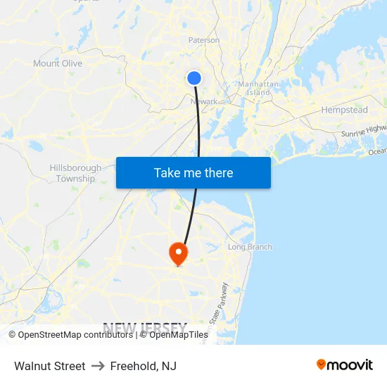 Walnut Street to Freehold, NJ map