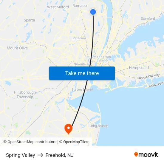 Spring Valley to Freehold, NJ map