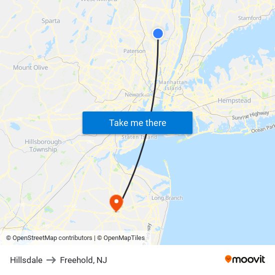 Hillsdale to Freehold, NJ map