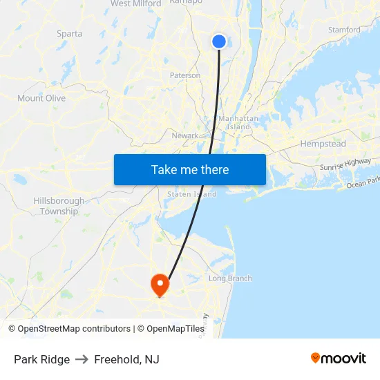 Park Ridge to Freehold, NJ map