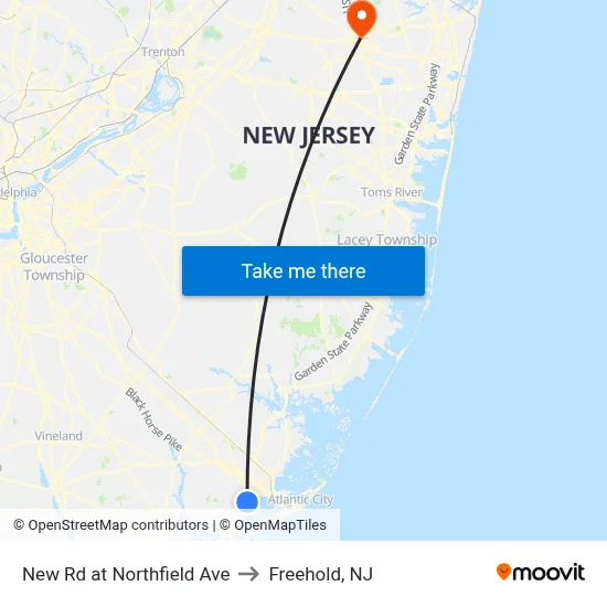 New Rd at Northfield Ave to Freehold, NJ map