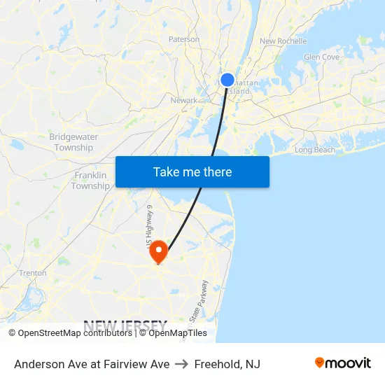 Anderson Ave at Fairview Ave to Freehold, NJ map