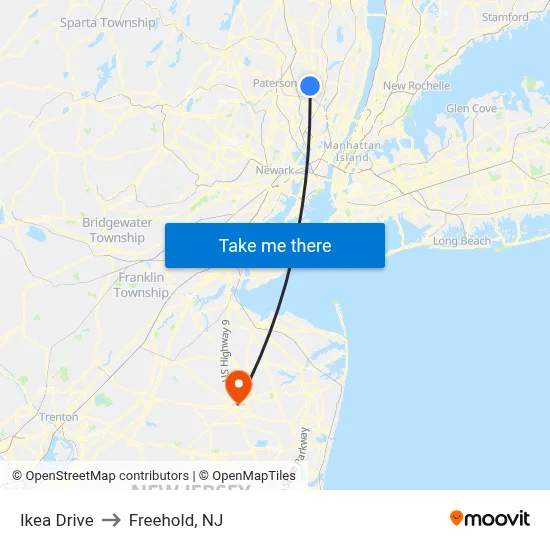 Ikea Drive to Freehold, NJ map