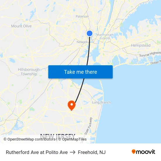 Rutherford Ave at Polito Ave to Freehold, NJ map