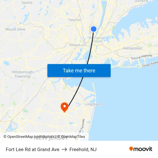 Fort Lee Rd at Grand Ave to Freehold, NJ map