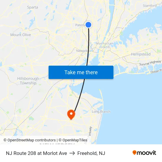 NJ Route 208 at Morlot Ave to Freehold, NJ map