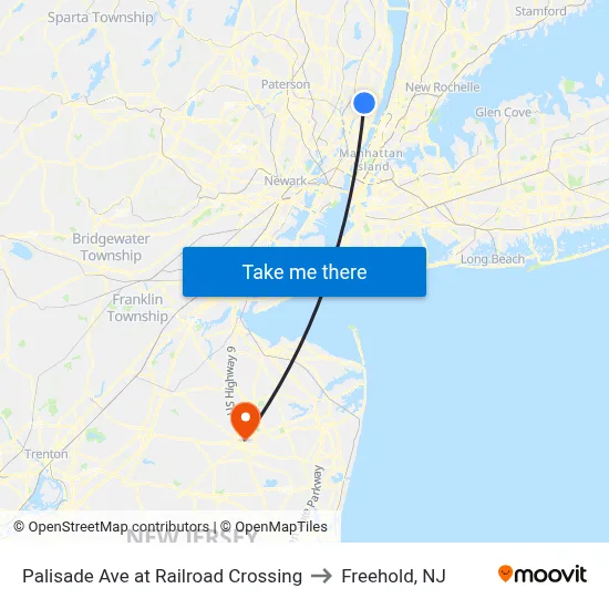 Palisade Ave at Railroad Crossing to Freehold, NJ map