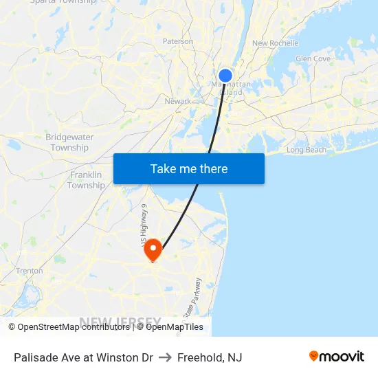 Palisade Ave at Winston Dr to Freehold, NJ map