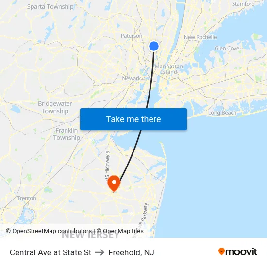 Central Ave at State St to Freehold, NJ map