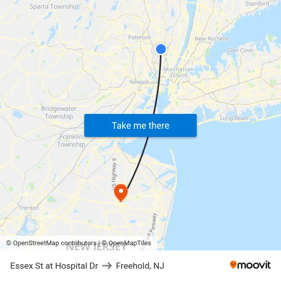 Essex St at Hospital Dr to Freehold, NJ map