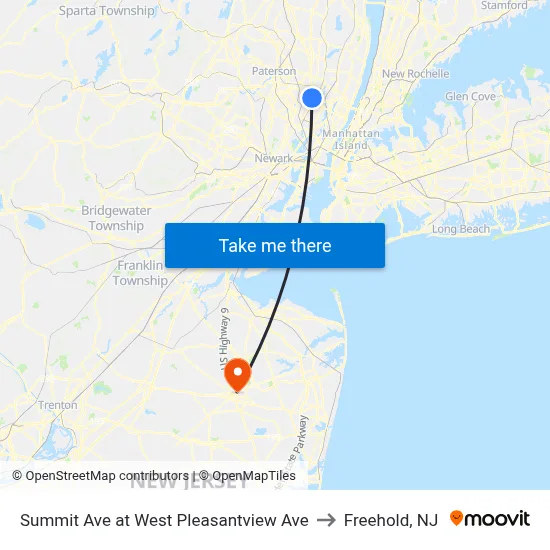 Summit Ave at West Pleasantview Ave to Freehold, NJ map