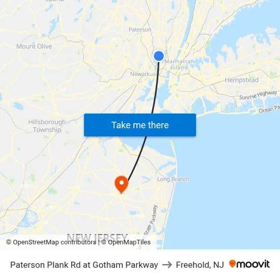 Paterson Plank Rd at Gotham Parkway to Freehold, NJ map