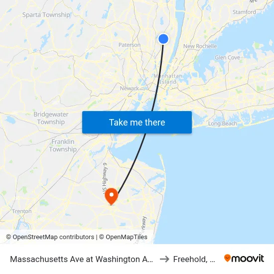 Massachusetts Ave at Washington Ave to Freehold, NJ map