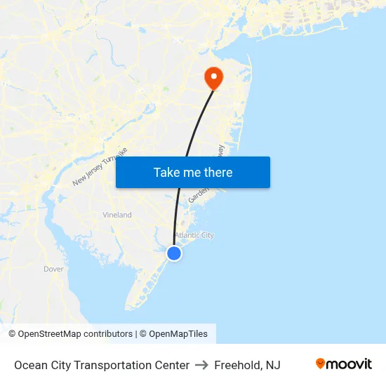 Ocean City Transportation Center to Freehold, NJ map