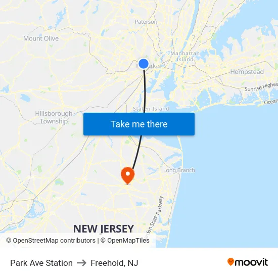 Park Ave Station to Freehold, NJ map