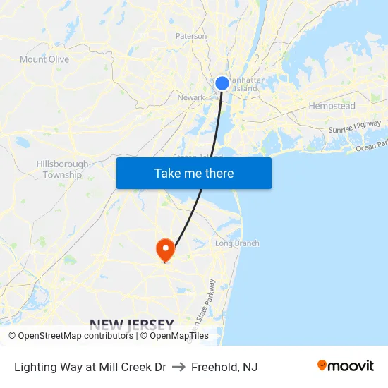 Lighting Way at Mill Creek Dr to Freehold, NJ map
