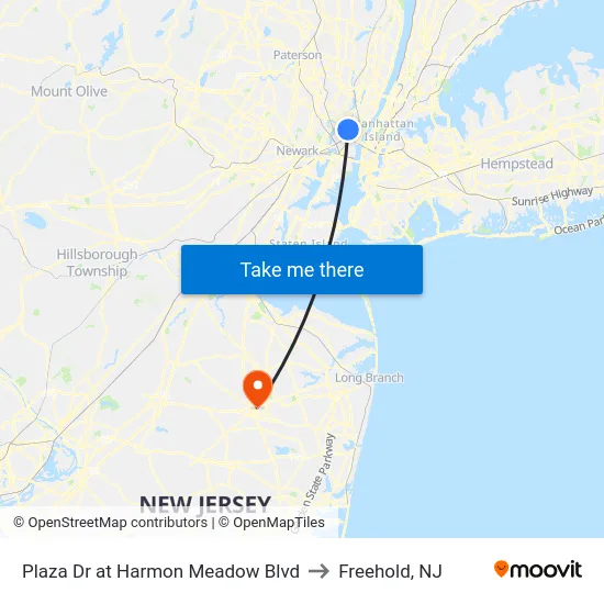 Plaza Dr at Harmon Meadow Blvd to Freehold, NJ map