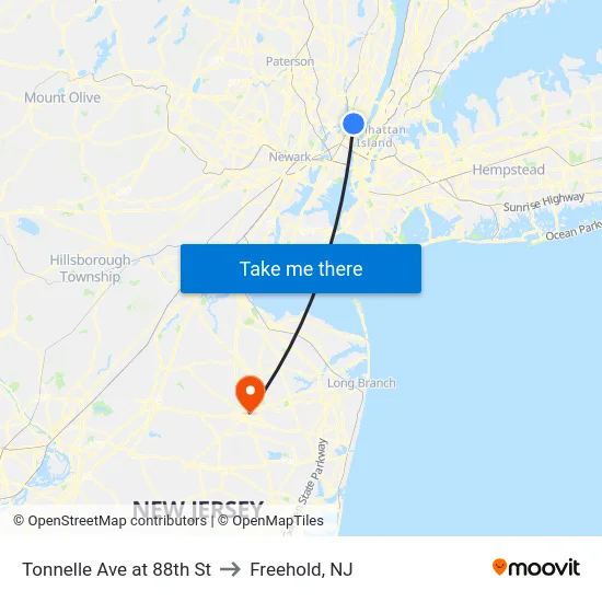 Tonnelle Ave at 88th St to Freehold, NJ map