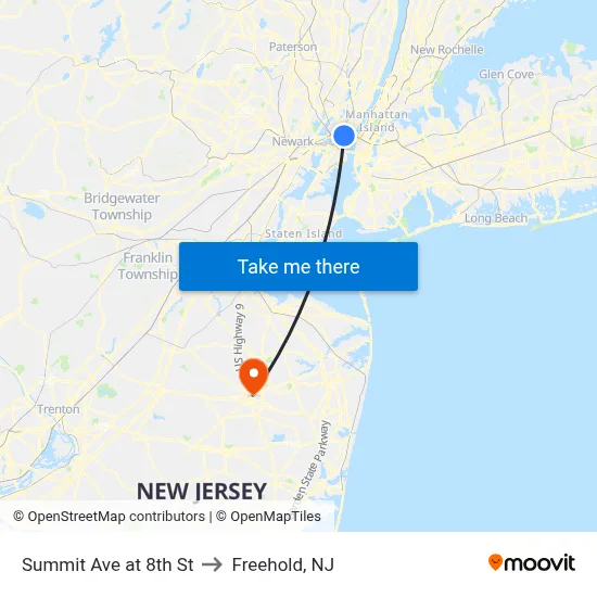 Summit Ave at 8th St to Freehold, NJ map