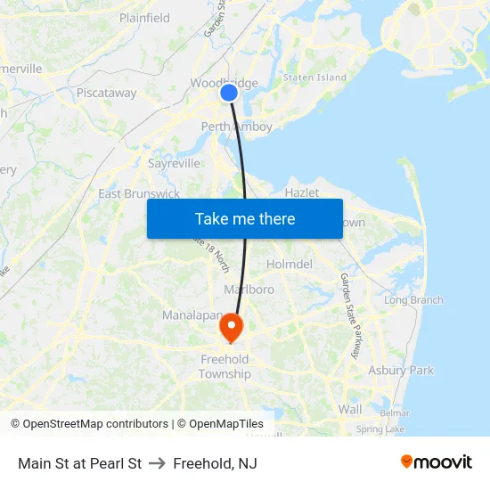 Main St at Pearl St to Freehold, NJ map