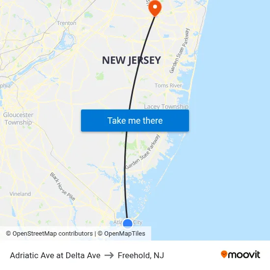 Adriatic Ave at Delta Ave to Freehold, NJ map