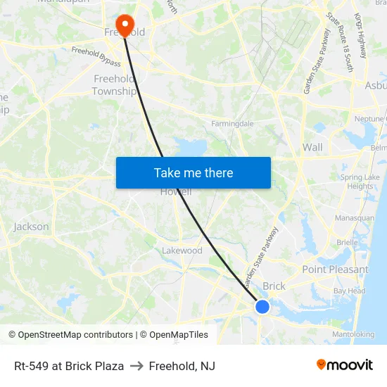 Rt-549 at Brick Plaza to Freehold, NJ map