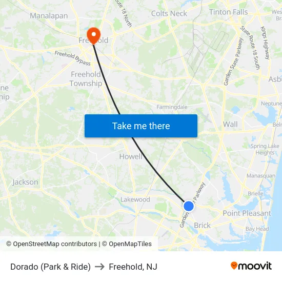 Dorado (Park & Ride) to Freehold, NJ map