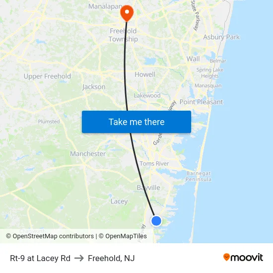 Rt-9 at Lacey Rd to Freehold, NJ map
